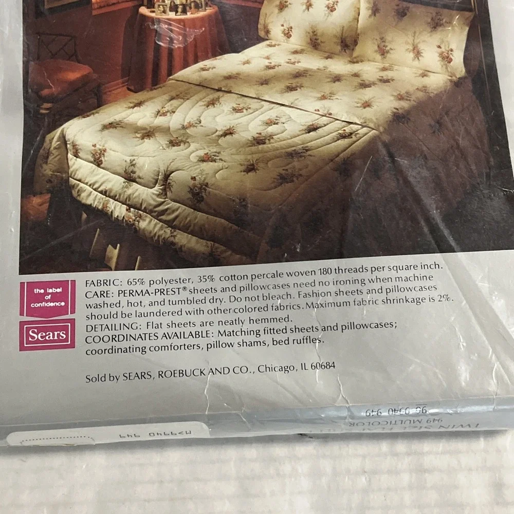 Vintage Sears Full Twin Flat Sheet Sheerwood Garden Percale Cottagecore NOS‎